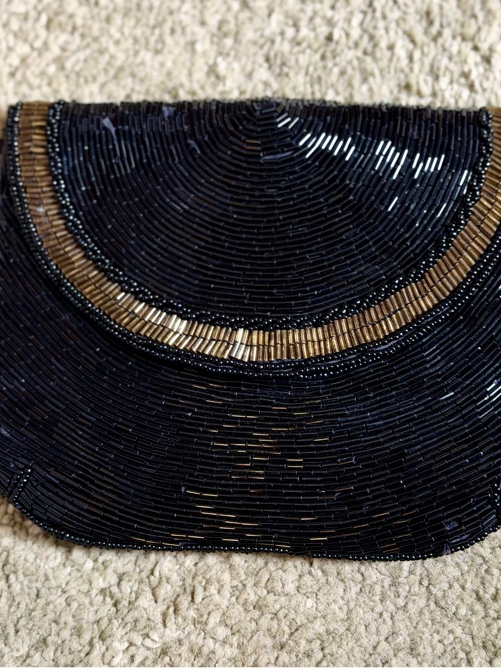 Vintage Black Beaded Evening Bag • Gold Chain Strap • Art Deco Style - Picture 4 of 6